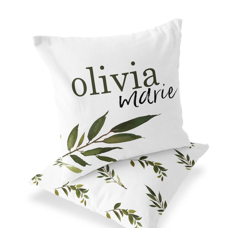 Olive Leaf Personalized Name Accent Pillow