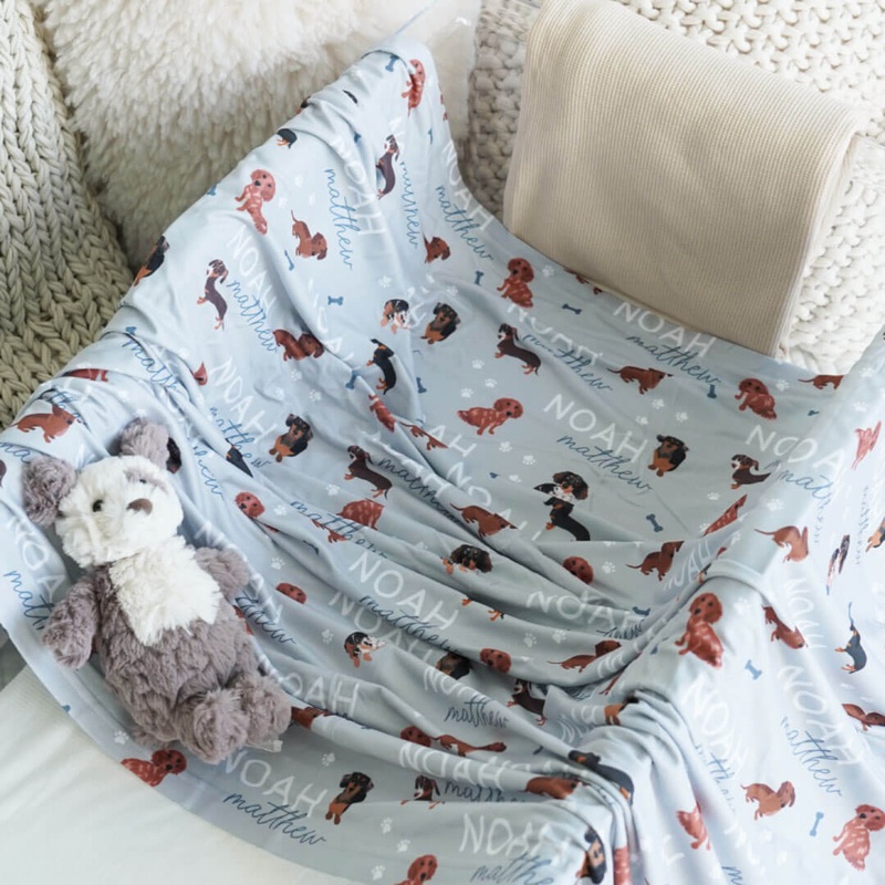 Personalized Baby Name Swaddle Blanket | Dachshund