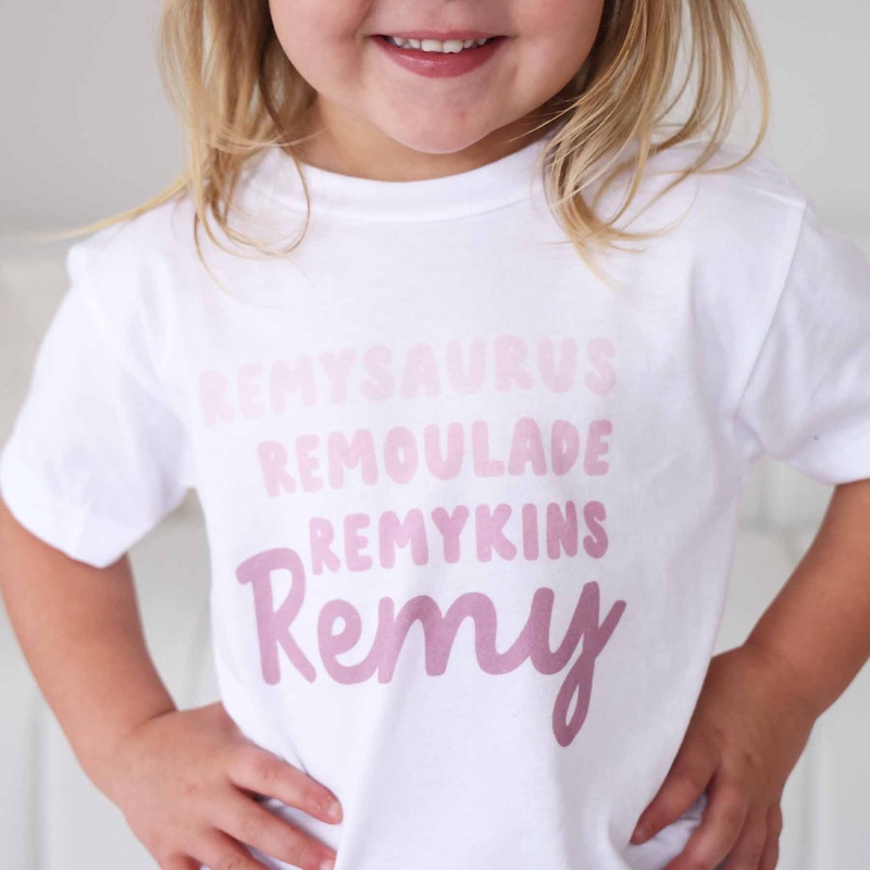 Personalized Dusty Rose Nickname Kids Graphic Tee | White