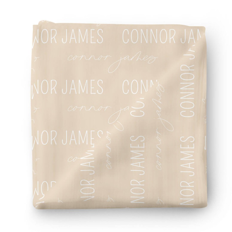 Personalized Oatmeal Baby Name Swaddle Blanket – Block & Script
