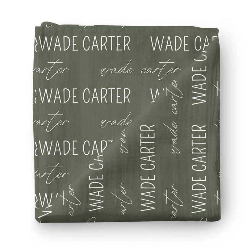Personalized Olive Baby Name Swaddle Blanket – Block & Script