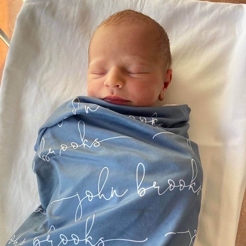 Personalized Steel Blue Baby Name Swaddle Blanket – Script