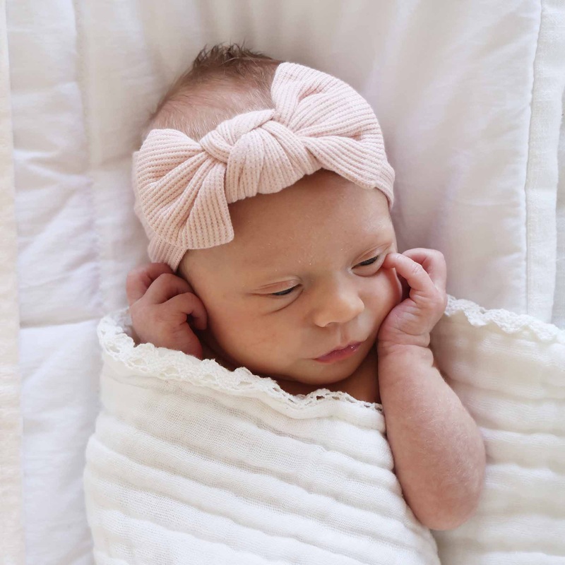 Pink Fawn Bamboo Waffle Knit Large Bow Headwrap