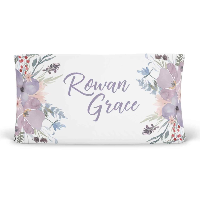 Rowan’s Dusty Purple Bouquet Personalized Changing Pad Cover