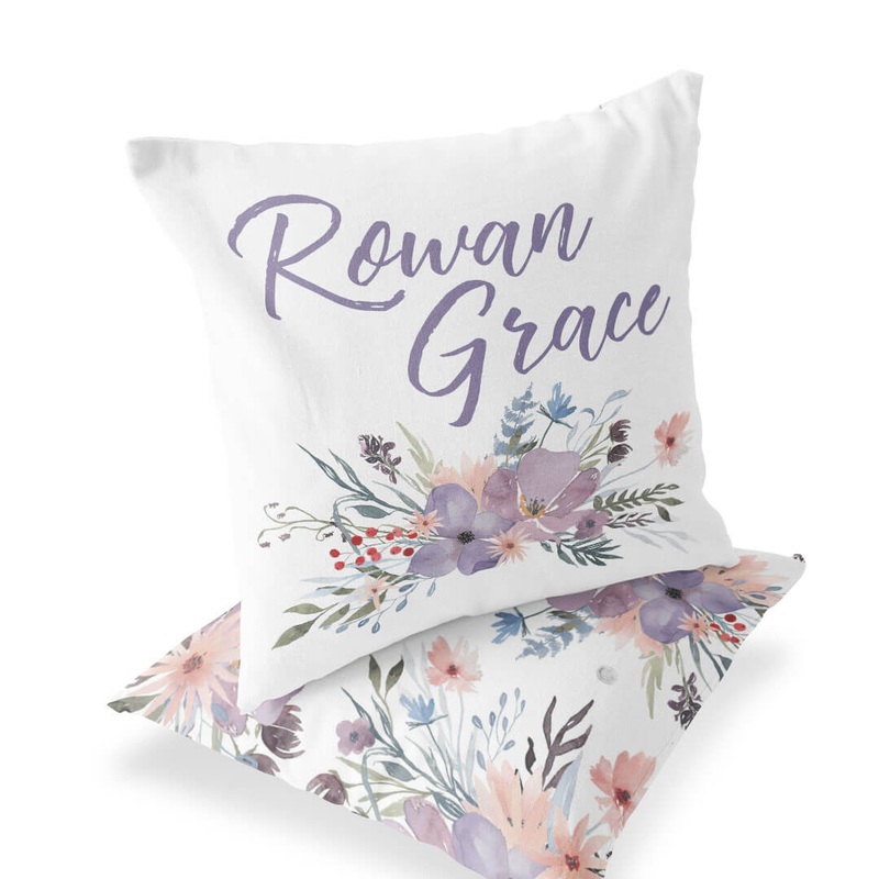 Rowan’s Dusty Purple Floral Personalized Accent Pillow