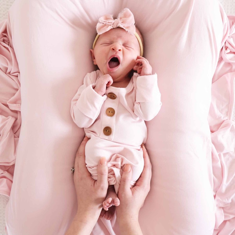 Solid Blush Bamboo Baby Knot Gown & Hat
