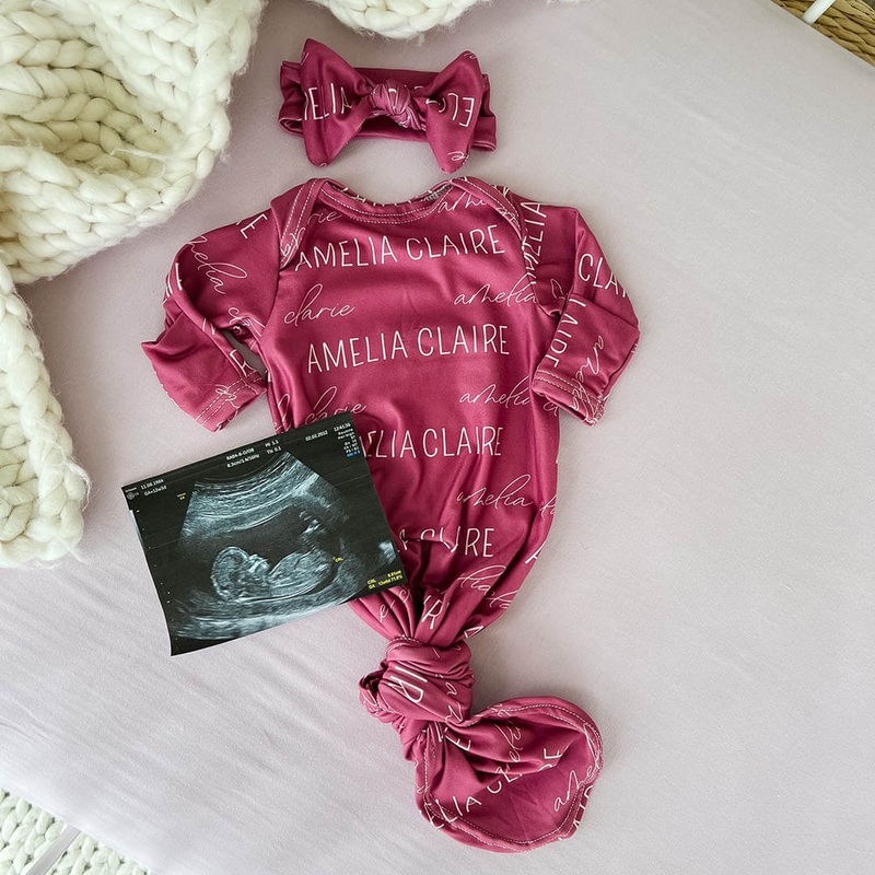 Solid Dusty Rose Personalized Newborn Baby Knot Gown