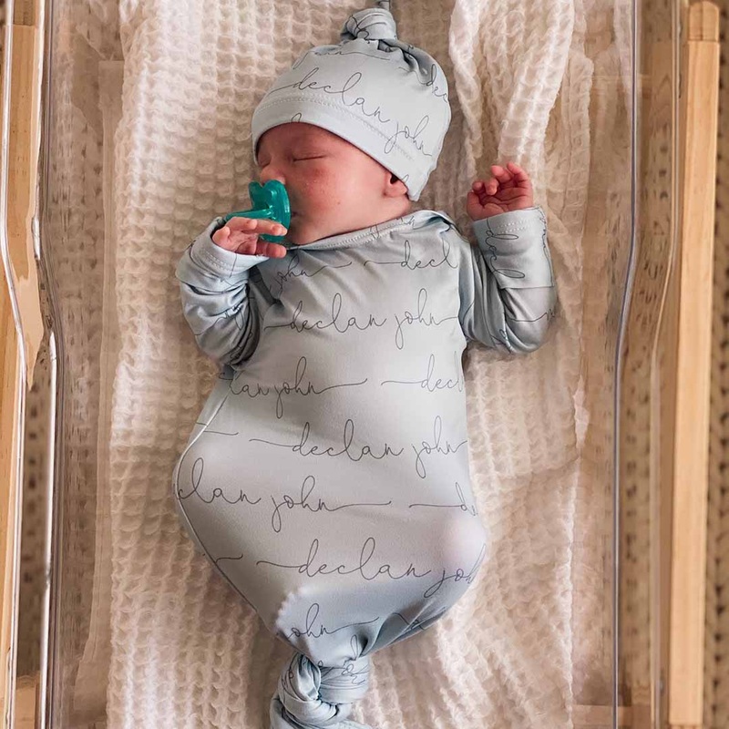 Solid Light Dusty Blue Personalized Newborn Baby Knot Gown