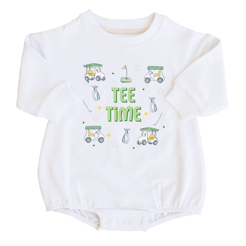 Tee Time Graphic Sweatshirt Bubble Romper | White