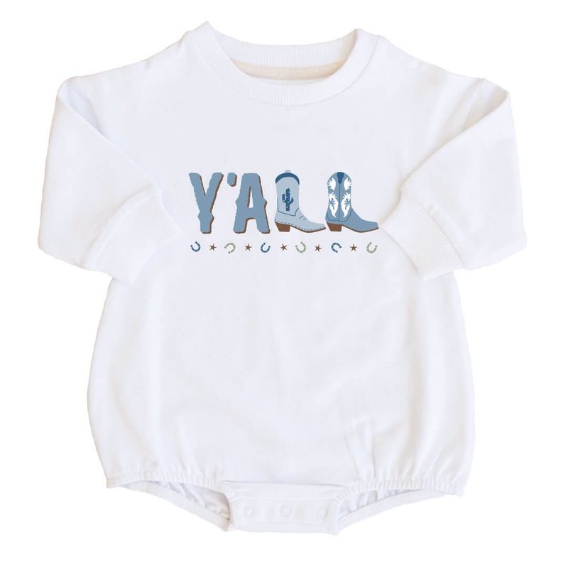 Y’all Graphic Sweatshirt Bubble Romper | White