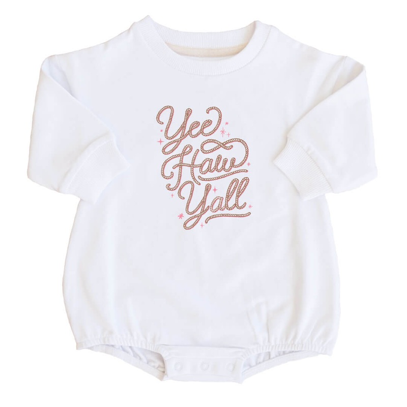 Yee Haw Y’all Graphic Sweatshirt Bubble Romper | White