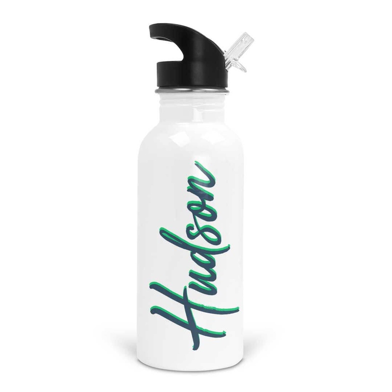 Azure & Lime Script Personalized Kids Water Bottle
