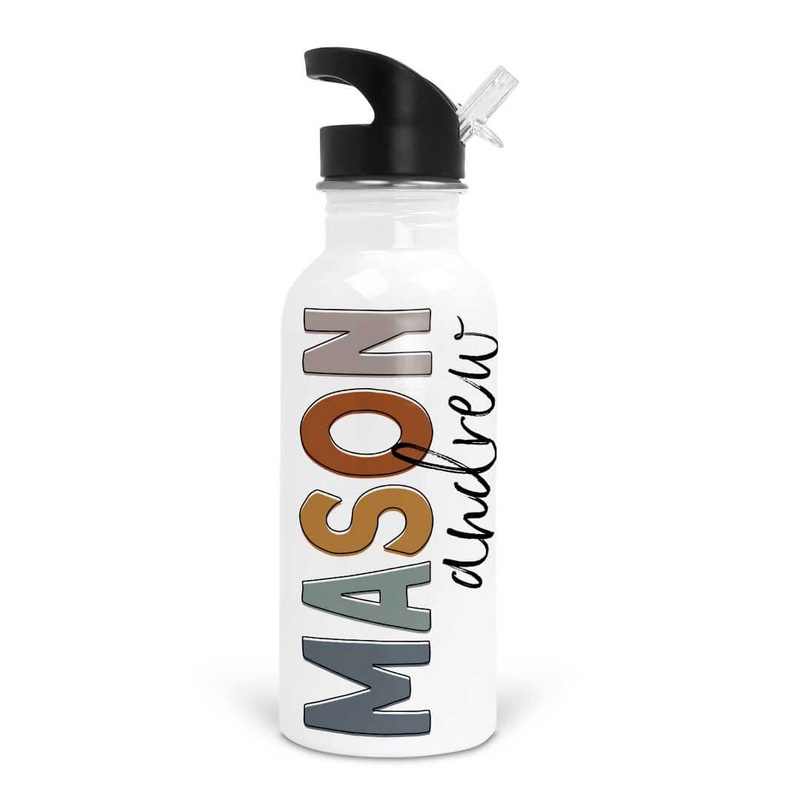 Earthy Neutrals Color Block Personalized Kids Water Bottle