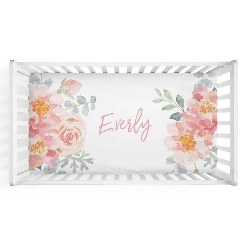 Ella’s Dusty Rose Vintage Floral Personalized Crib Sheet