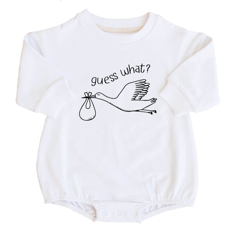 Guess What Graphic Sweatshirt Bubble Romper | White