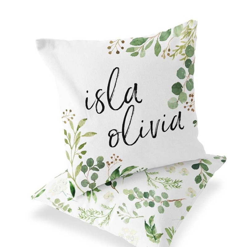 Leafy Greenery Personalized Name Accent Pillow