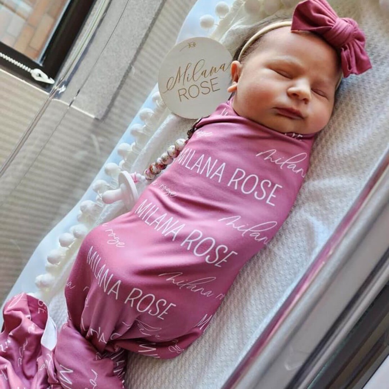 Personalized Dusty Rose Baby Name Swaddle Blanket