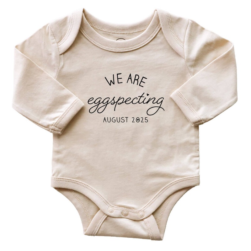 Personalized Eggspecting Long Sleeve Graphic Bodysuit | Natural