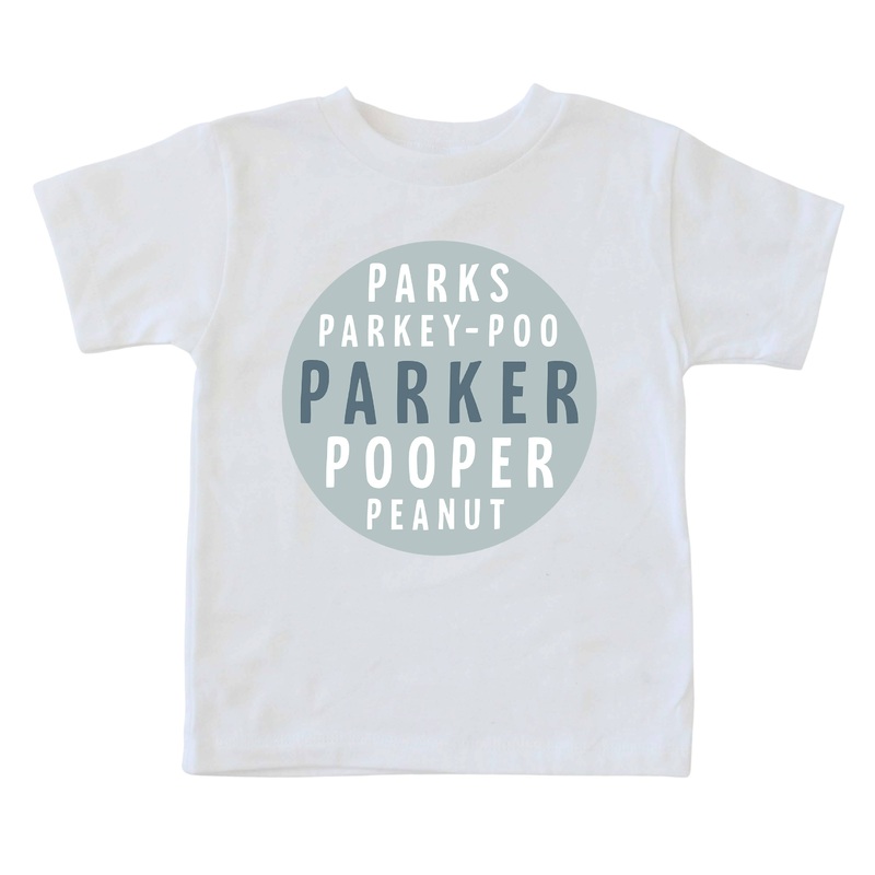 Personalized Green Nickname Circle Kids Graphic Tee | White