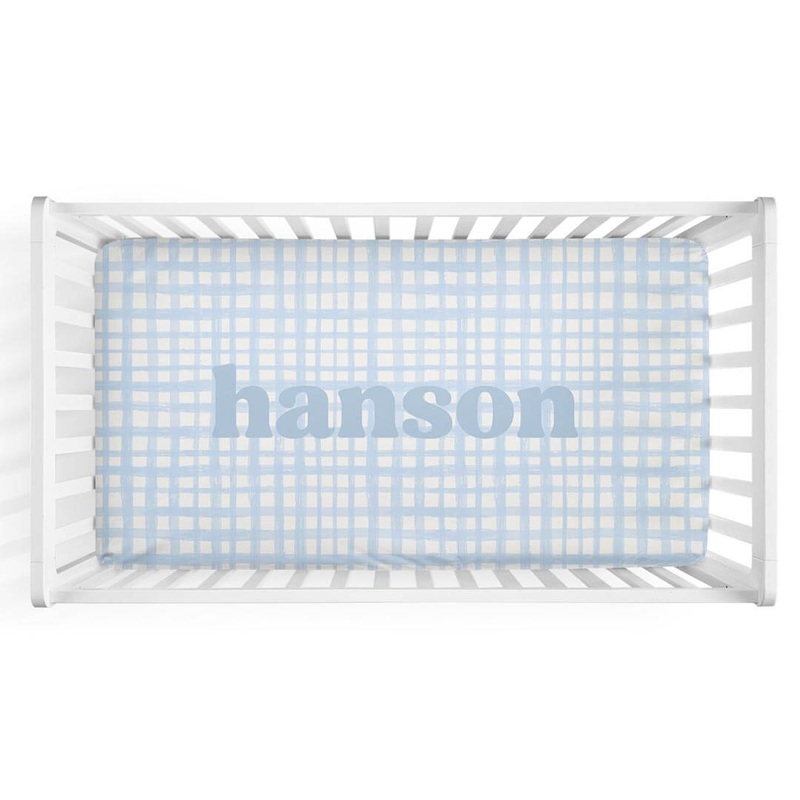 Baby Blue Plaid Personalized Crib Sheet