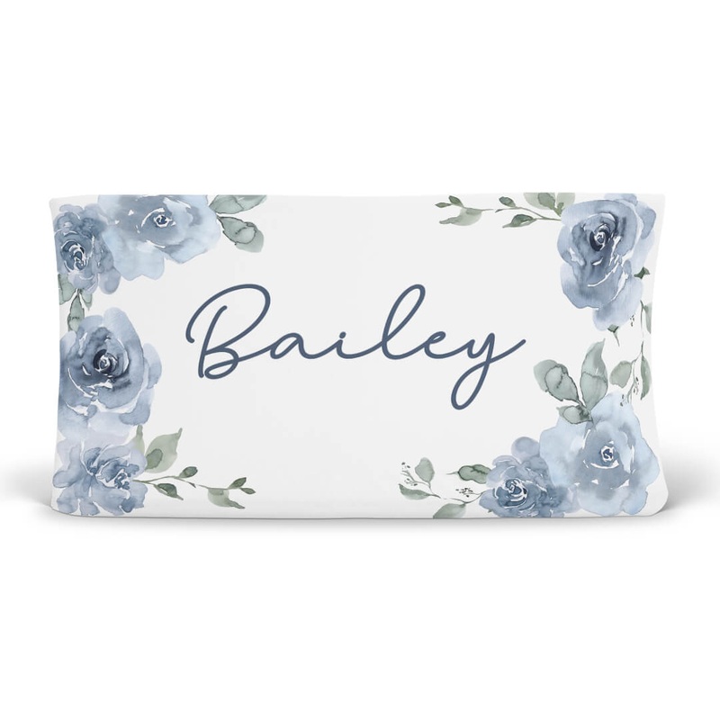Bailey’s Blue Floral Personalized Changing Pad Cover
