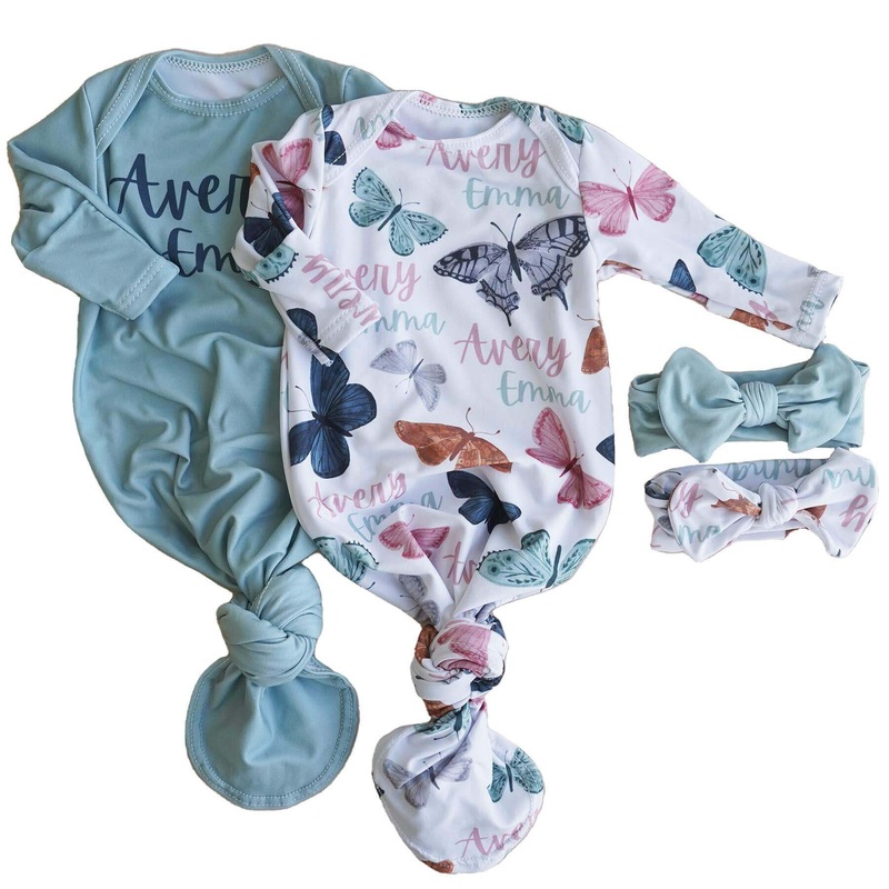 Bentley’s Butterfly Personalized Newborn Baby Knot Gown
