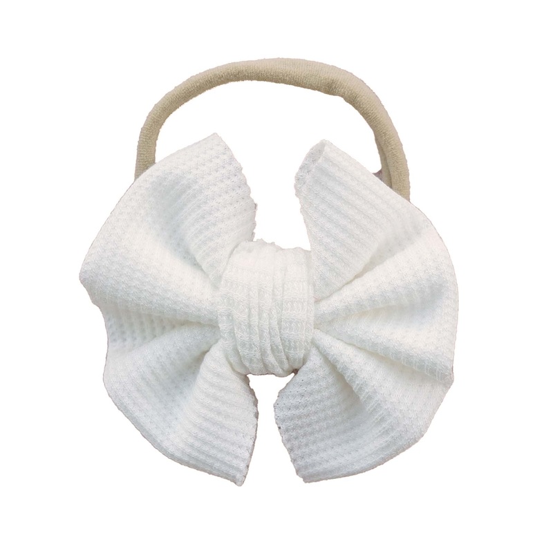 Cloud White Bamboo Waffle Bow Headband
