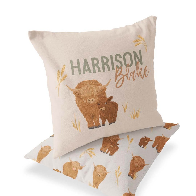 Happy Highland Cows Personalized Accent Pillow