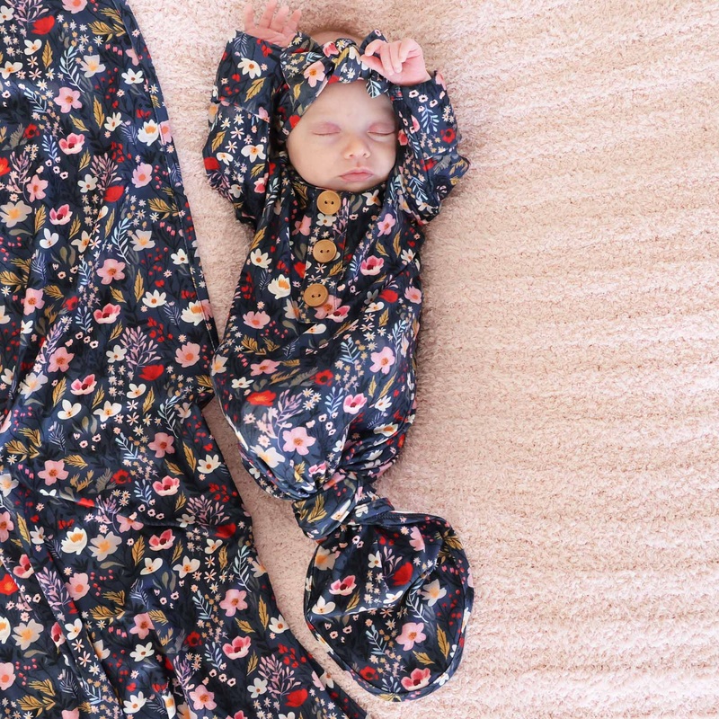 Midnight Meadow Newborn Baby Knot Gown & Hat Set