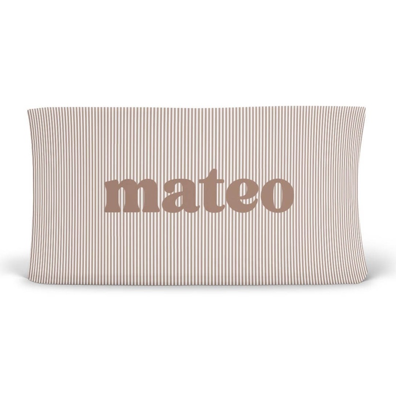 Mocha Stripes Personalized Changing Pad Cover