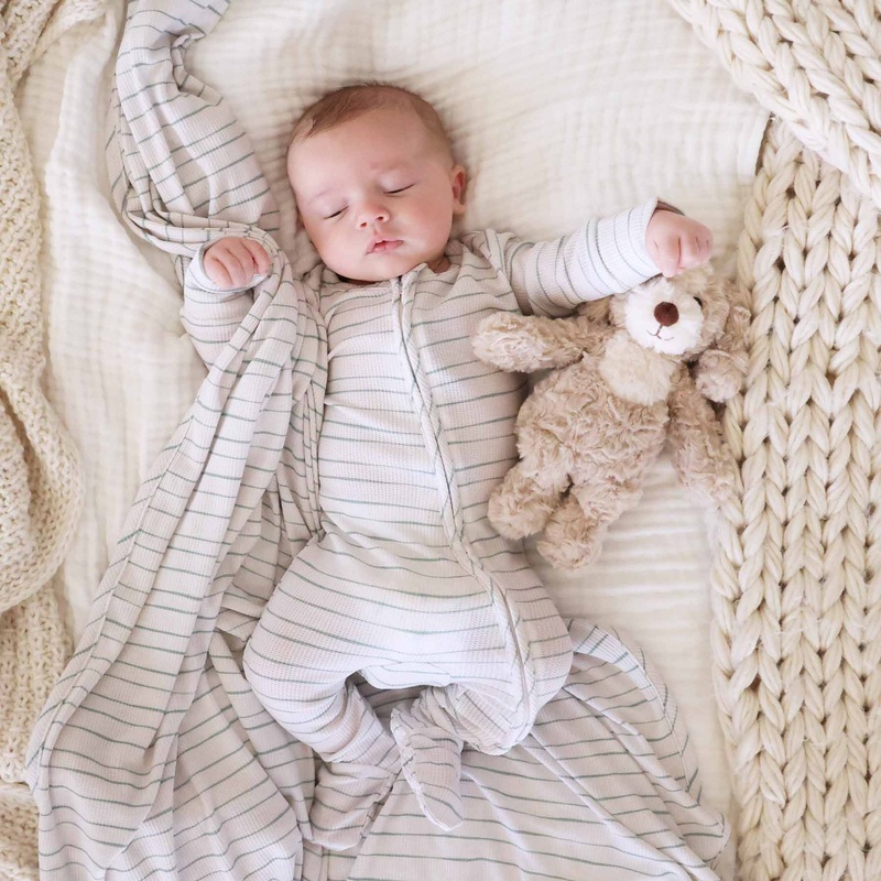 Sage’s Stripes Bamboo Waffle Zipper Footie