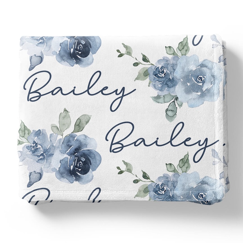 Bailey’s Blue Floral Personalized Toddler Blanket