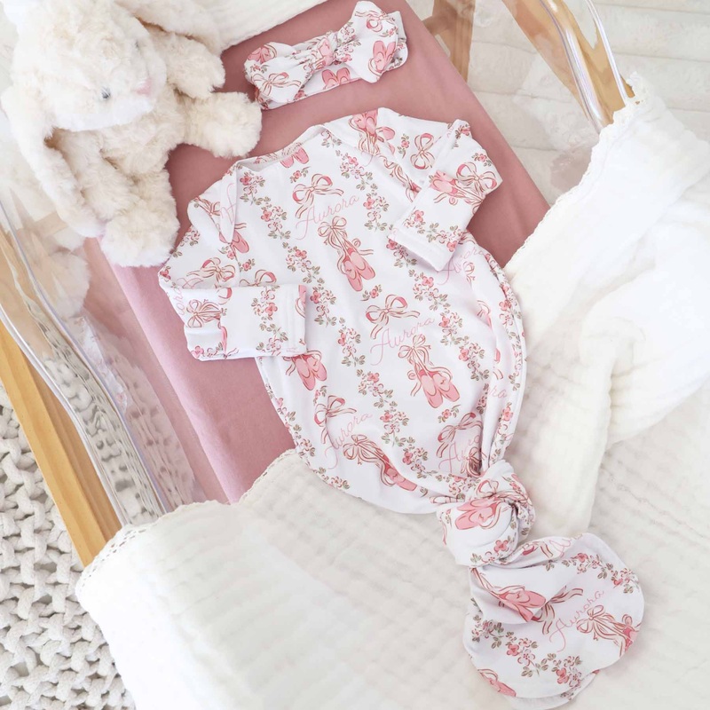 Ballet Blossoms Personalized Newborn Baby Knot Gown