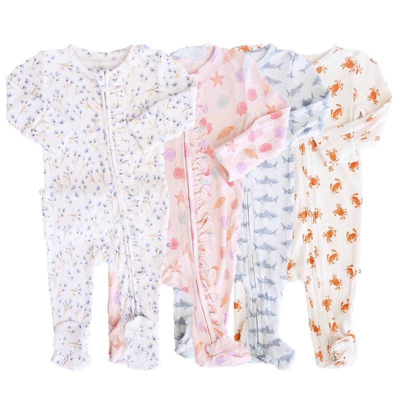 Bamboo Waffle Zipper Footies | Printed