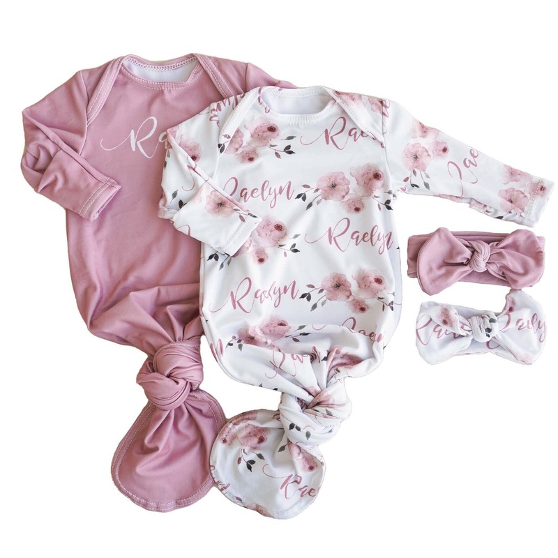 Millie’s Floral Personalized Newborn Baby Knot Gown