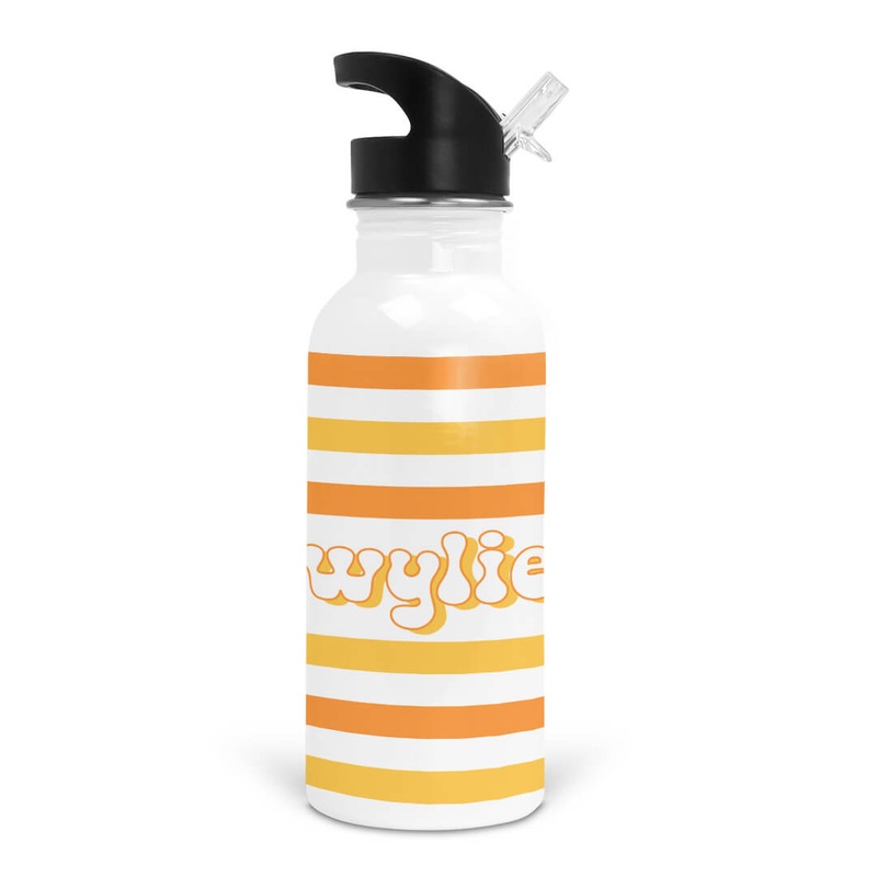 Orange Stripes Personalized Kids Water Bottle