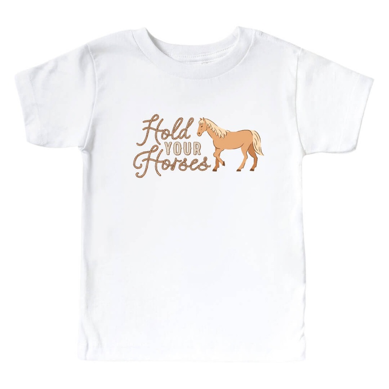 P’s Ponies Hold Your Horses Kids Graphic Tee | White