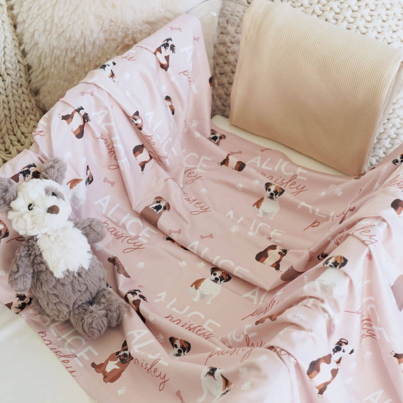 Personalized Baby Name Swaddle Blanket | English Bulldog