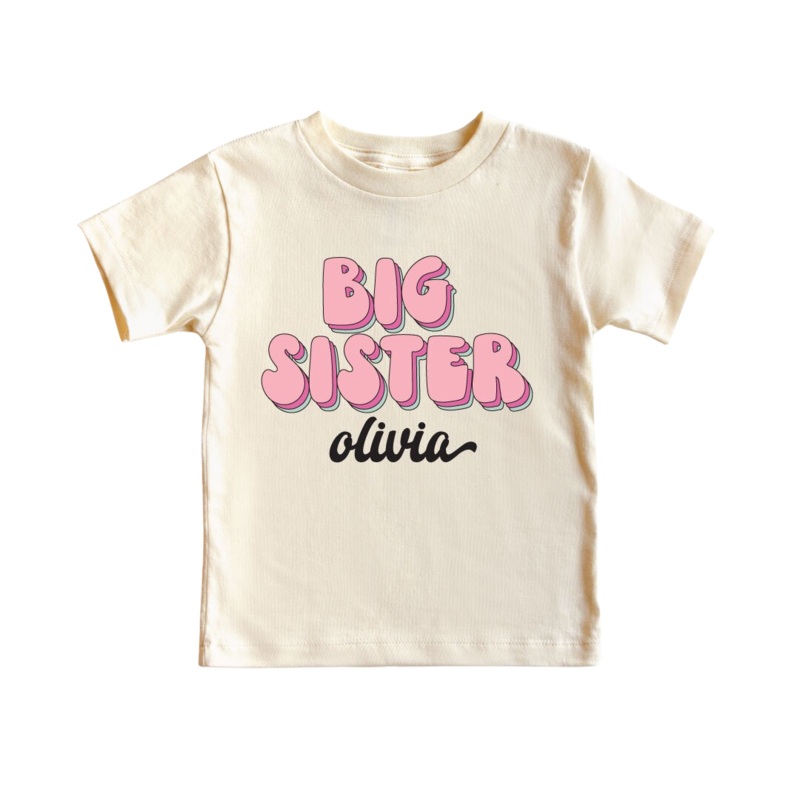 Personalized Big Sister Name Script Tee | Natural
