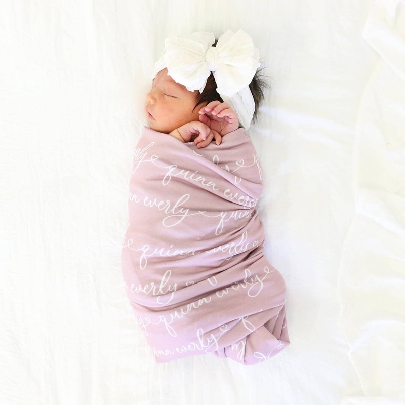 Personalized Light Mauve Baby Name Swaddle Blanket – Heart Script