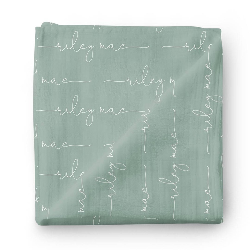 Personalized Vintage Green Baby Name Swaddle Blanket – Script
