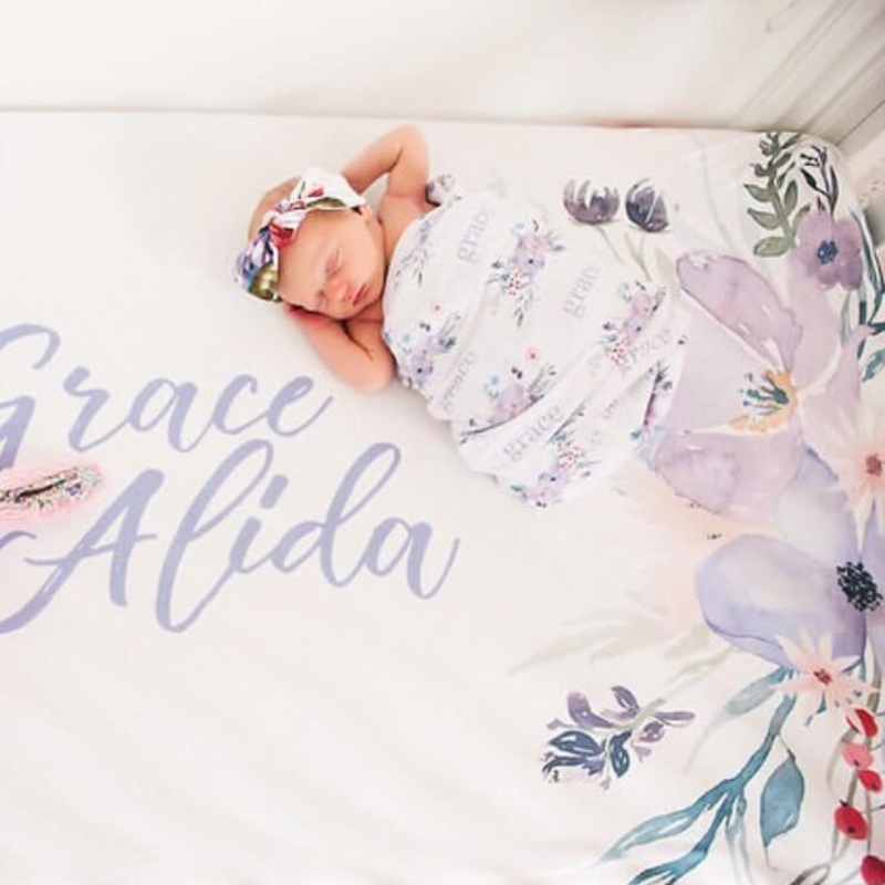 Rowan’s Dusty Purple Bouquet Personalized Crib Sheet