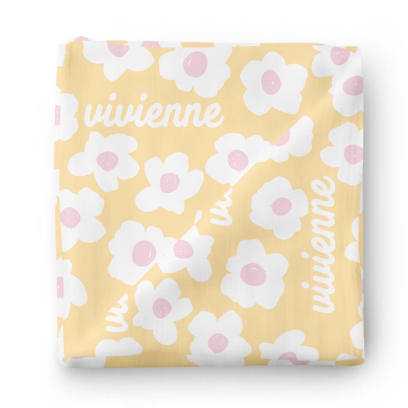 Sunshine Daisy Personalized Baby Name Swaddle Blanket