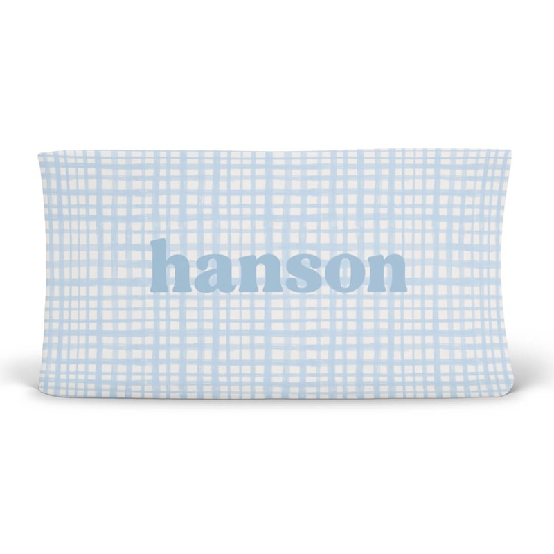Baby Blue Plaid Personalized Changing Pad Cover