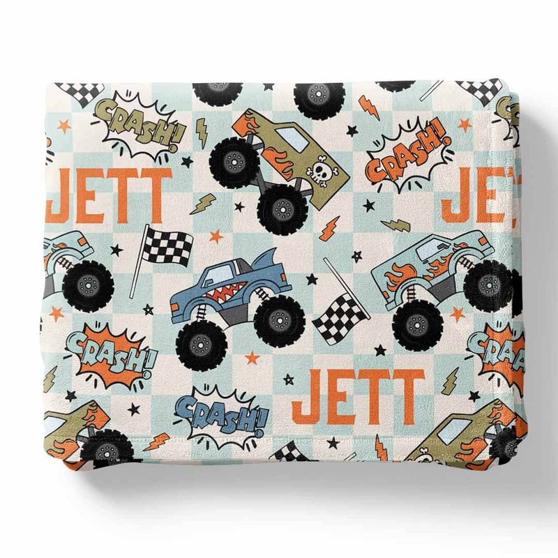 Big Wheelin’ Personalized Kids Blanket