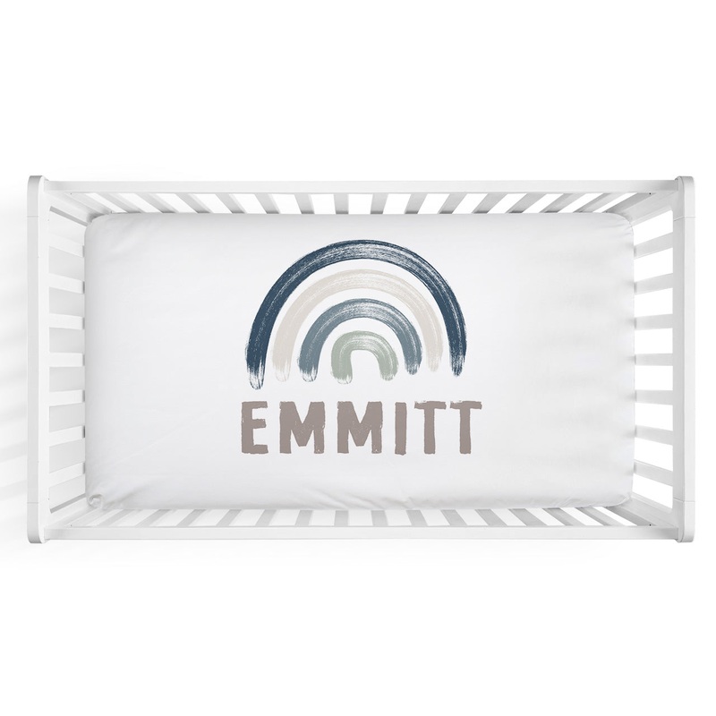 Brooks’ Blue Rainbows Personalized Crib Sheet