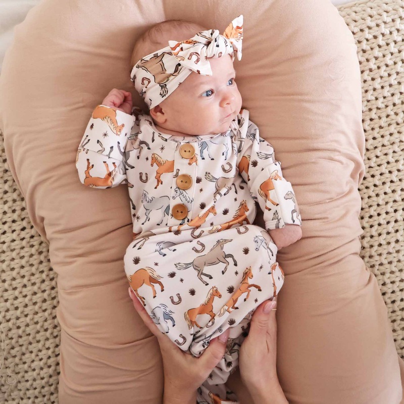 P’s Ponies Newborn Baby Knot Gown & Hat Set