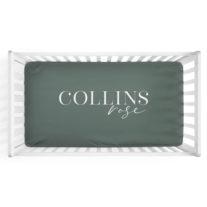 Personalized Crib Sheet in Emerald Green | Modern Font Duo