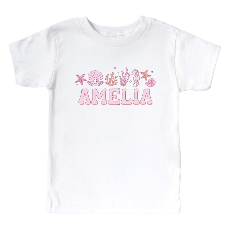 Personalized Tiny Tides Pink Kids Graphic Tee | White