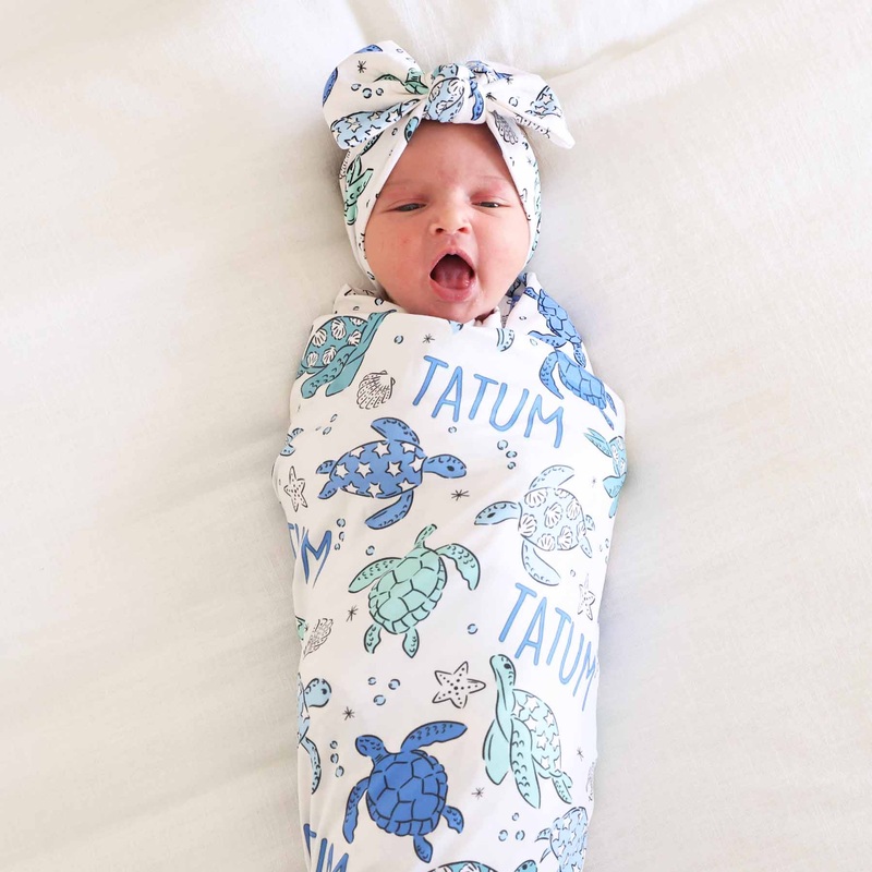 Sea Turtle Splash Personalized Swaddle Blanket